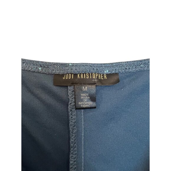 Vintage Jodi Kristopher Blue Sequin Cocktail Dress With Rhinestone Straps & Tie - Picture 4 of 5